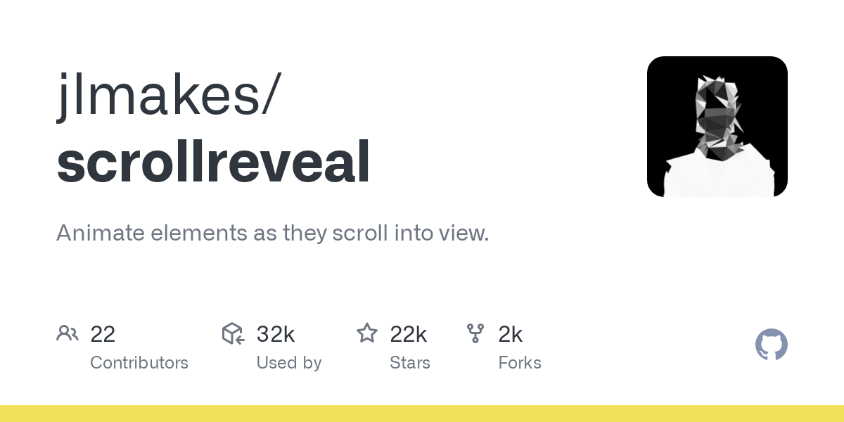 Animate elements as they scroll into view. Contribute to jlmakes/scrollreveal development by creating an account on GitHub.